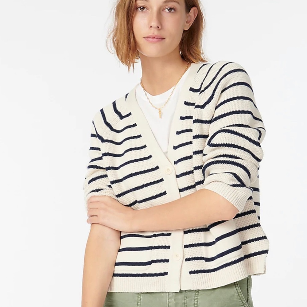 J Crew vneck cardigan sweater in stripe